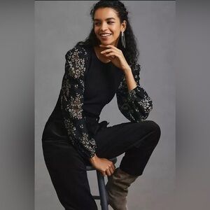 DOLAN Anthropologie Lace Puff-Sleeve Top Sz Medium